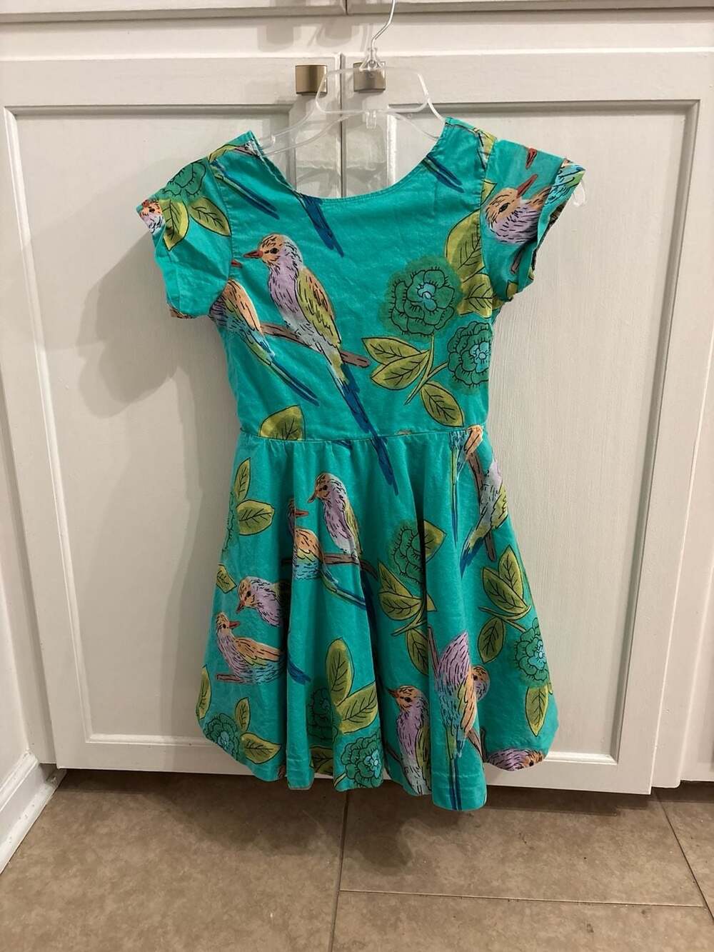 Tea Collection Girls Teal Bird Print Cutout Back Twirl Dress